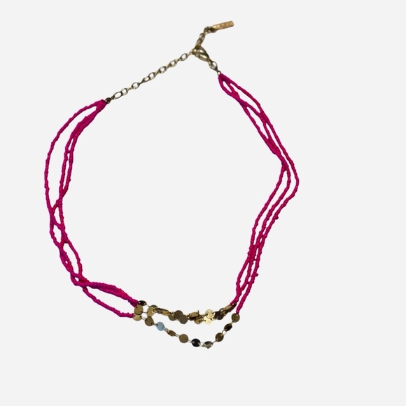 BabbleBar Sugarfix Beaded Pink Necklace Gold 3 Strand Fuchsia - Picture 7 of 8